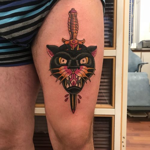 oldschool panther with knife tattoo tatovering