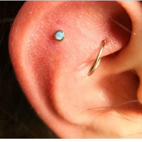 Flat piercing med opal smykke labret internally threaded ear jewellery jewlery