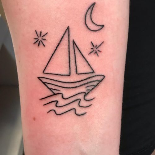 line drawing tattoo tatovering ship skib