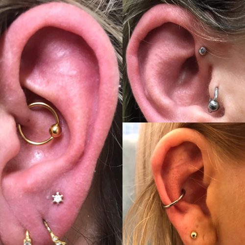 conch tragus front forward helix piercing